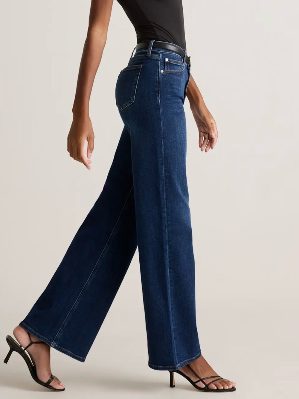 Quince Bella Stretch Wide Leg Jeans Women's Size 30 Dark Wash Blue Denim